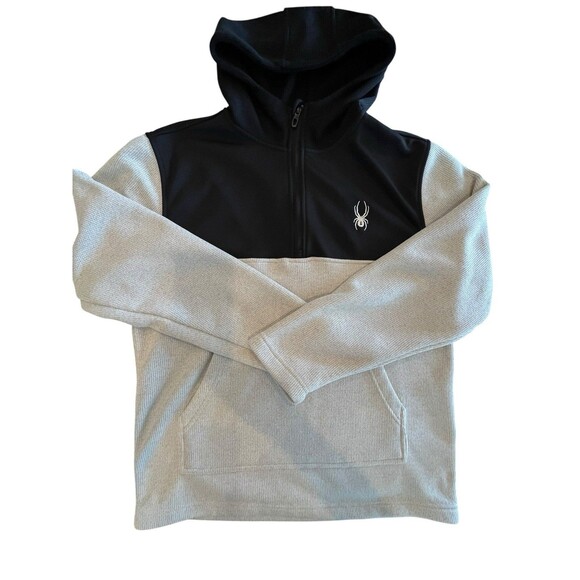 SPYDER ProWeb SPFFD093-275 1/4 Zip Hoodie Mens Sz Large Oatmeal Black knit - Picture 2 of 7